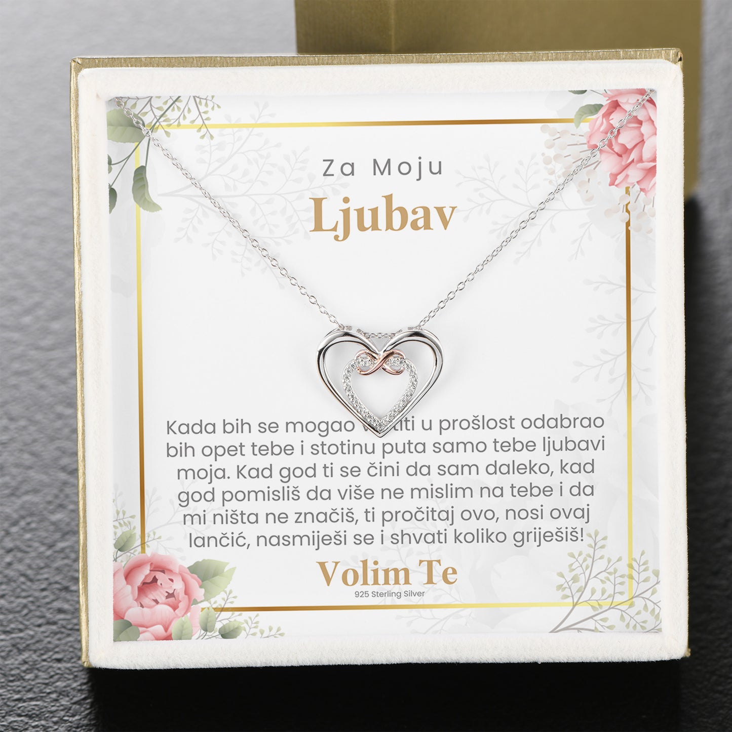 Za Moju Ljubav - 925 Srebreni Lančić Znak Beskonačnosti u Srcu sa Emotivnom Porukom - Moments & Co HR
