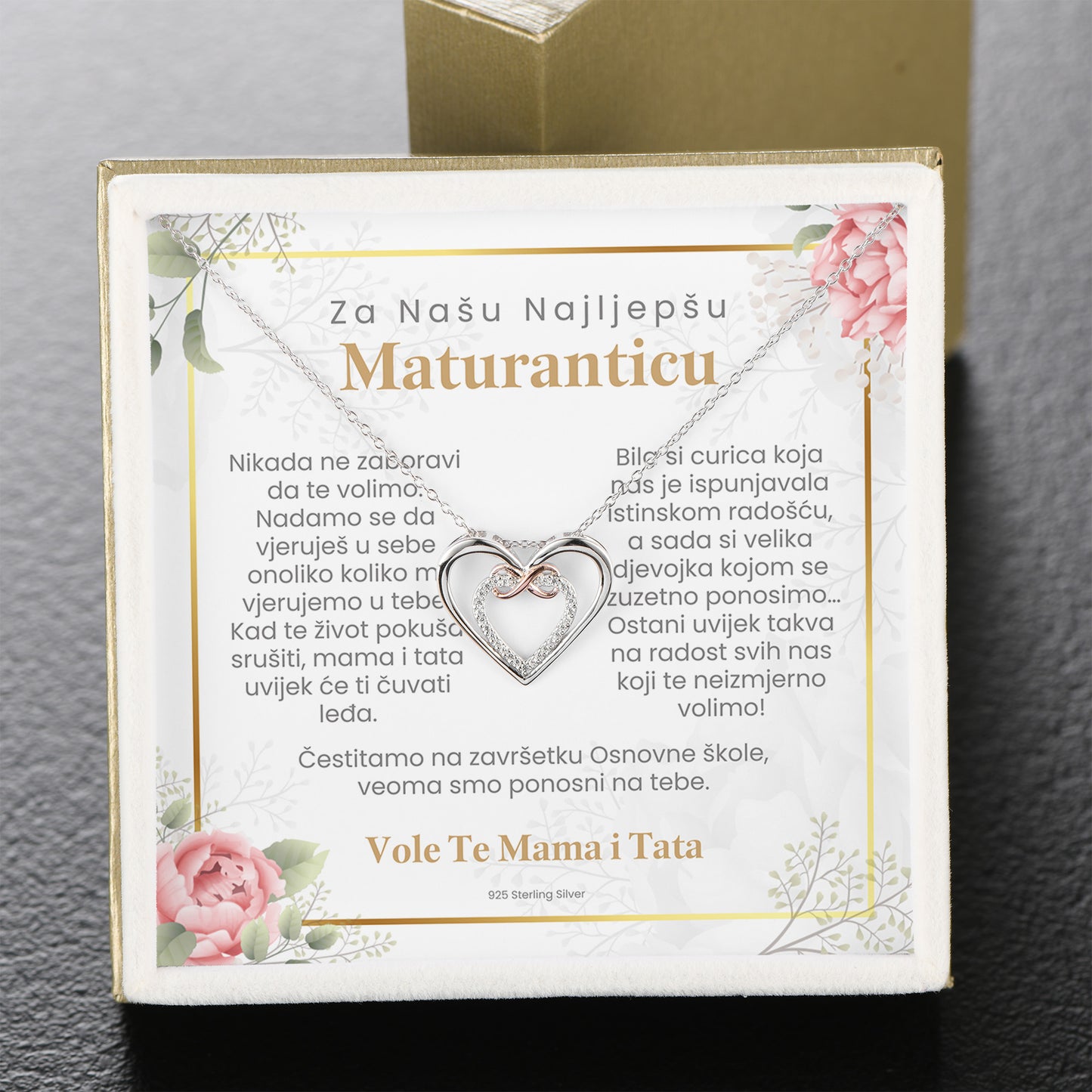 Za Najljepšu Maturanticu - 925 Srebreni Lančić sa Emotivnom Porukom - od Mame i Tate (Osnovna škola) - Moments & Co HR