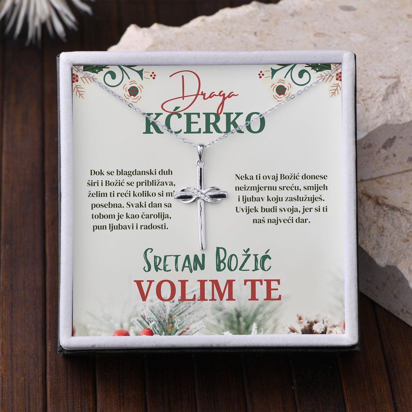 925 Srebreni Lančić - Križ sa Posvetom - Božićni Poklon za Kćer