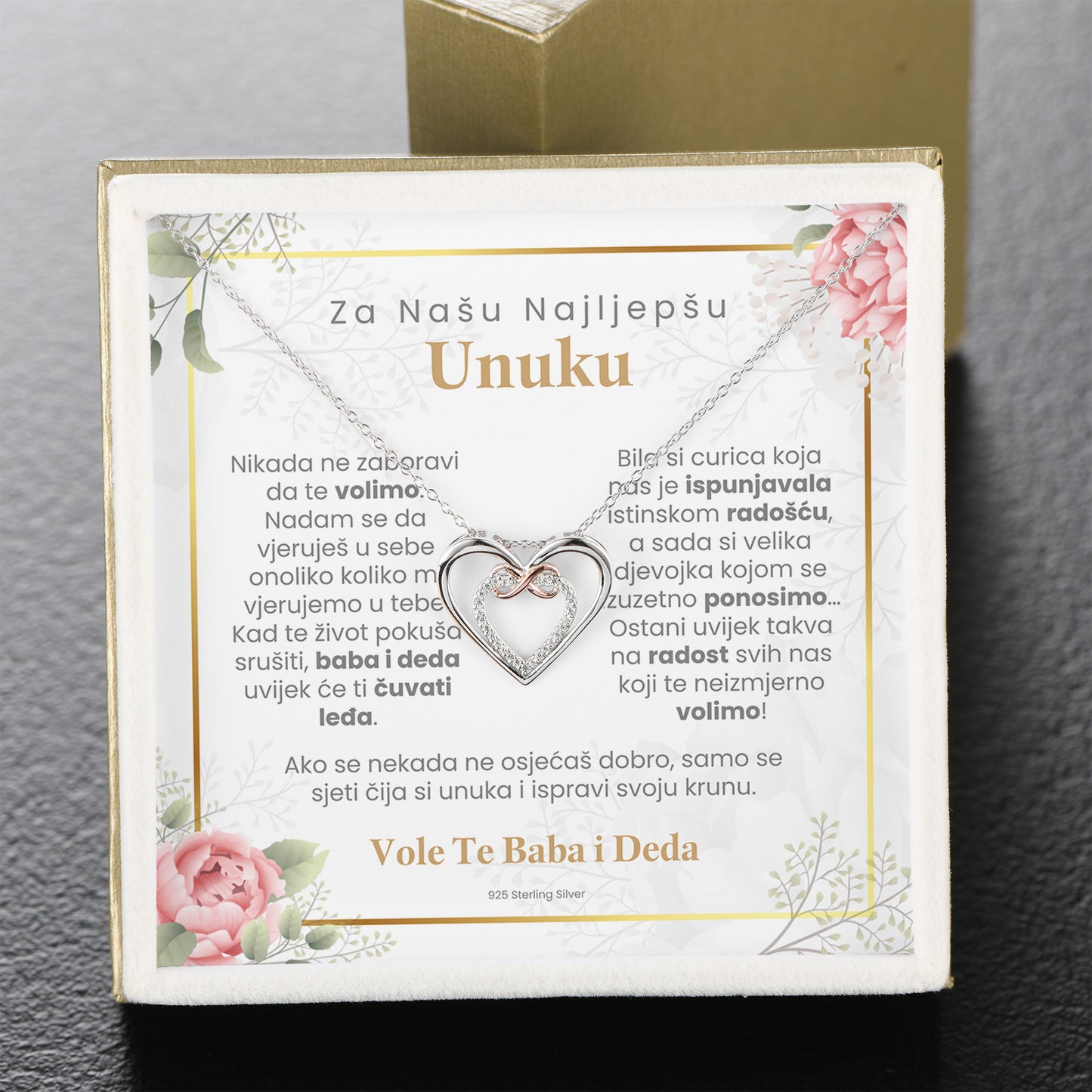 Poklon za Unuku - 925 Srebreni Lančić sa Emotivnom Porukom - Moments & Co HR