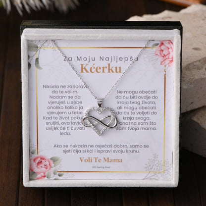 Poklon za Kćerku - 925 Srebrena Ogrlica sa Emotivnom Porukom - Znak Beskonačnosti i Srce - Poklon od Mame i Tate - Moments & Co HR
