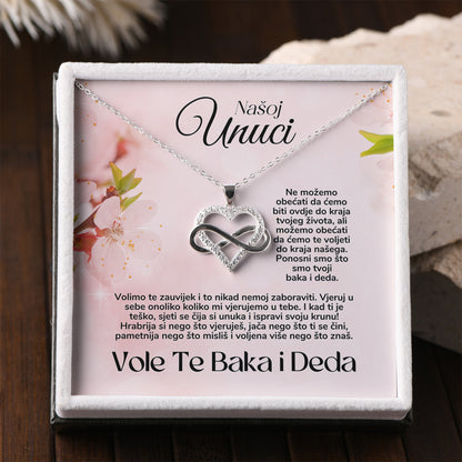 Našoj Unuci - 925 Srebrena Ogrlica sa Emotivnom Porukom - Znak Beskonačnosti i Srce - Poklon od od Babe i Dede - Moments & Co HR